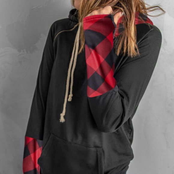 Tops - ❤Host Pick❤ New Red Plaid Double Hoods Thumb Hole Hoodie